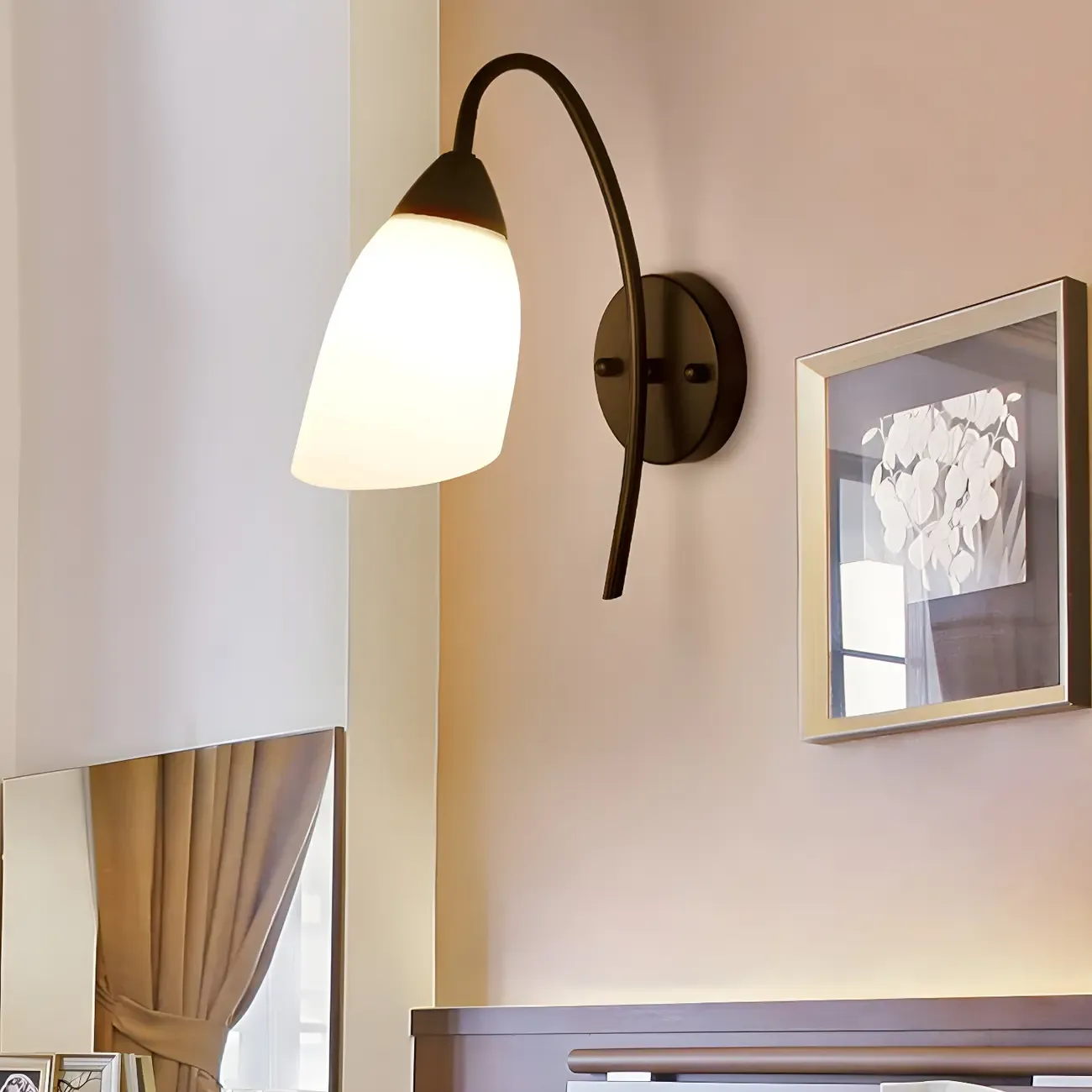 Modern Metal Black Arc Bathroom Vanity Light with Glass Shade