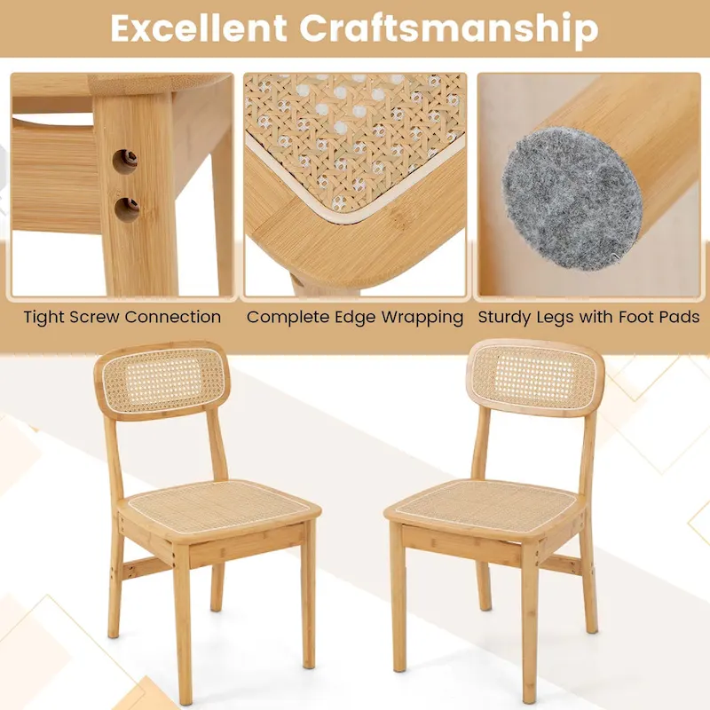 Rattan Accent Chairs Set of 2 Bamboo Frame Cane Woven Backrest &Seat