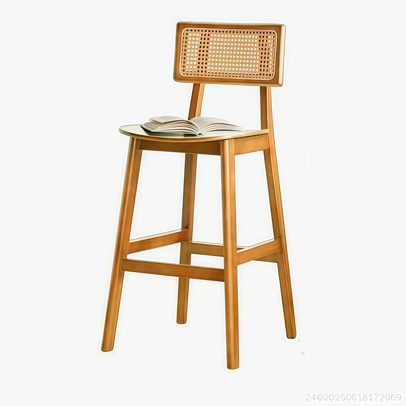 Scandinavian Solid Wood Rattan Back Counter Height Stools