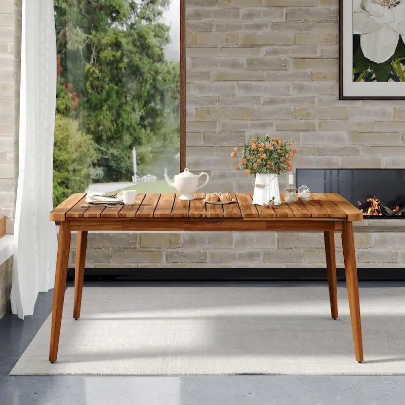 Acacia Wood Dining Table 6-Person Outdoor Table, Farmhouse Furniture, Teak 180 LBS Weight Capacity 63L