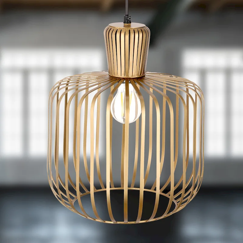 Charissa River of Goods Antique Brass-Painted Metal 11.75-Inch Pendant Light with Cage Globe Shade - 11.75  x 11.75  x 16/75