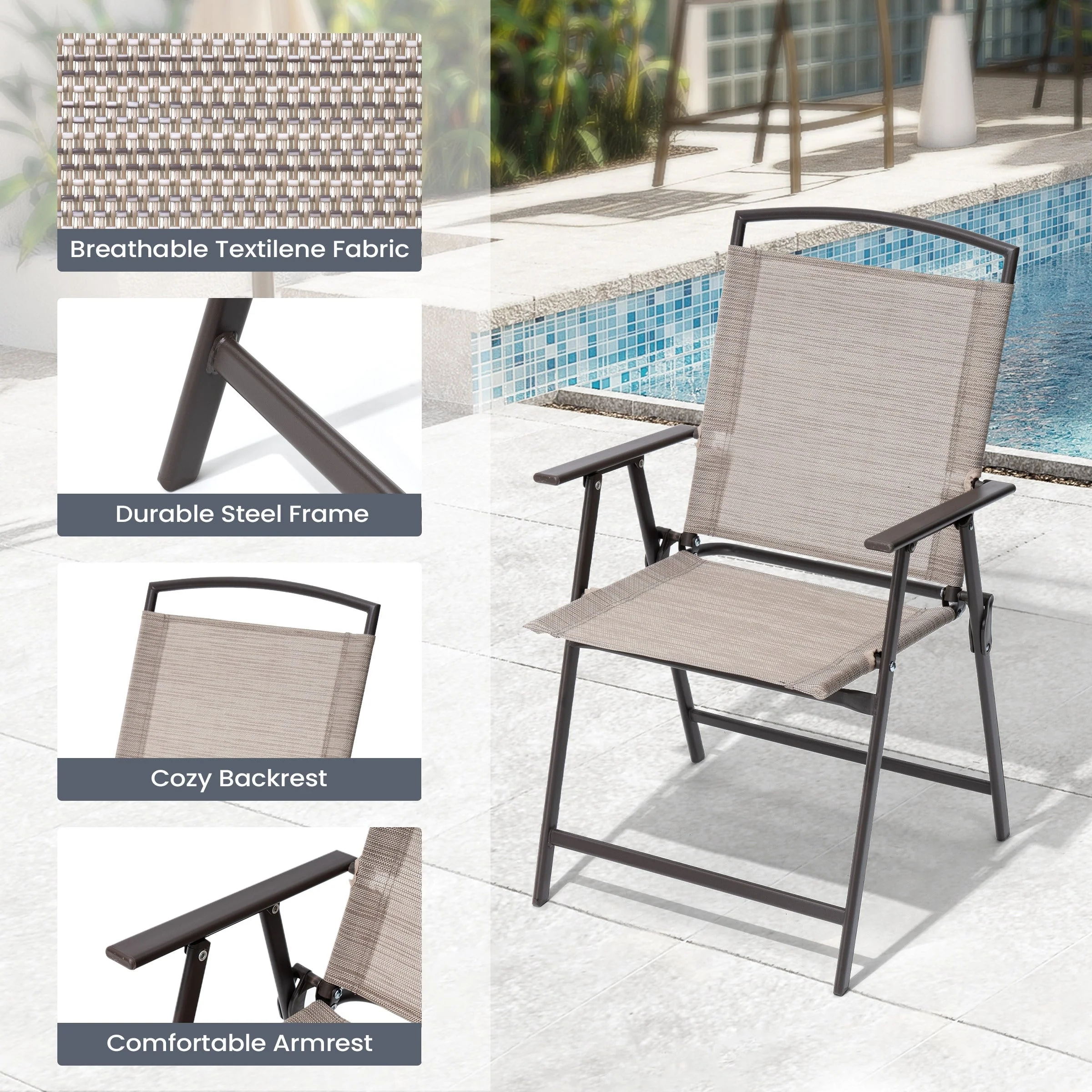 Pellebant 6 Piece Patio Set with Table, Umbrella and 4 Folding Chairs - 22.4Wx26.8Dx34.4H