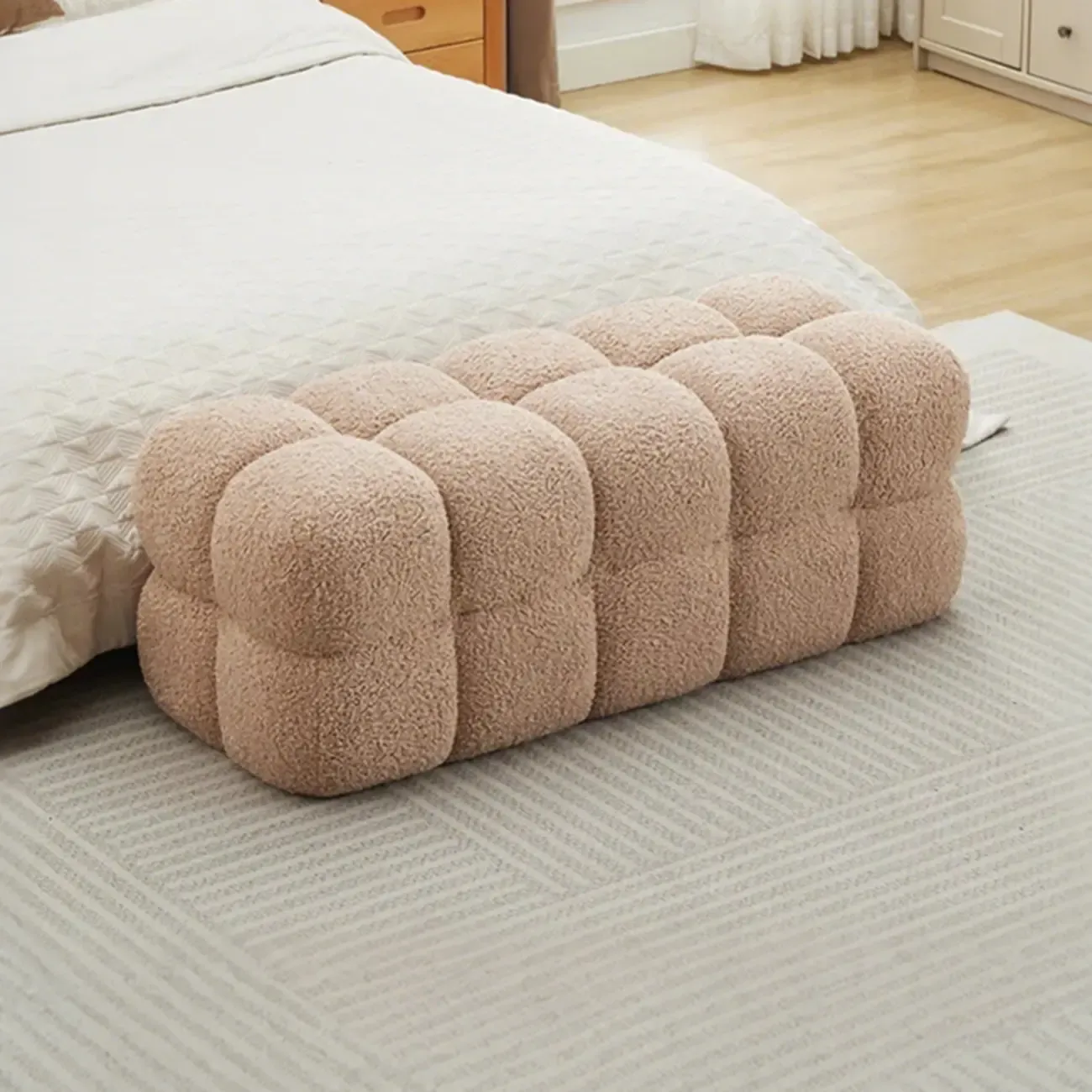 Modern Cloud-Shaped Boucle Upholstered Bedroom Bench