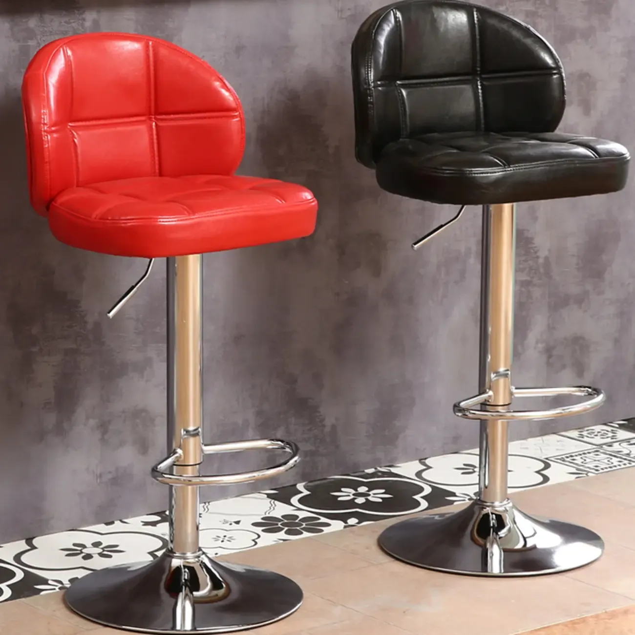 Contemporary Leather Swivel Adjustable Bar Stool