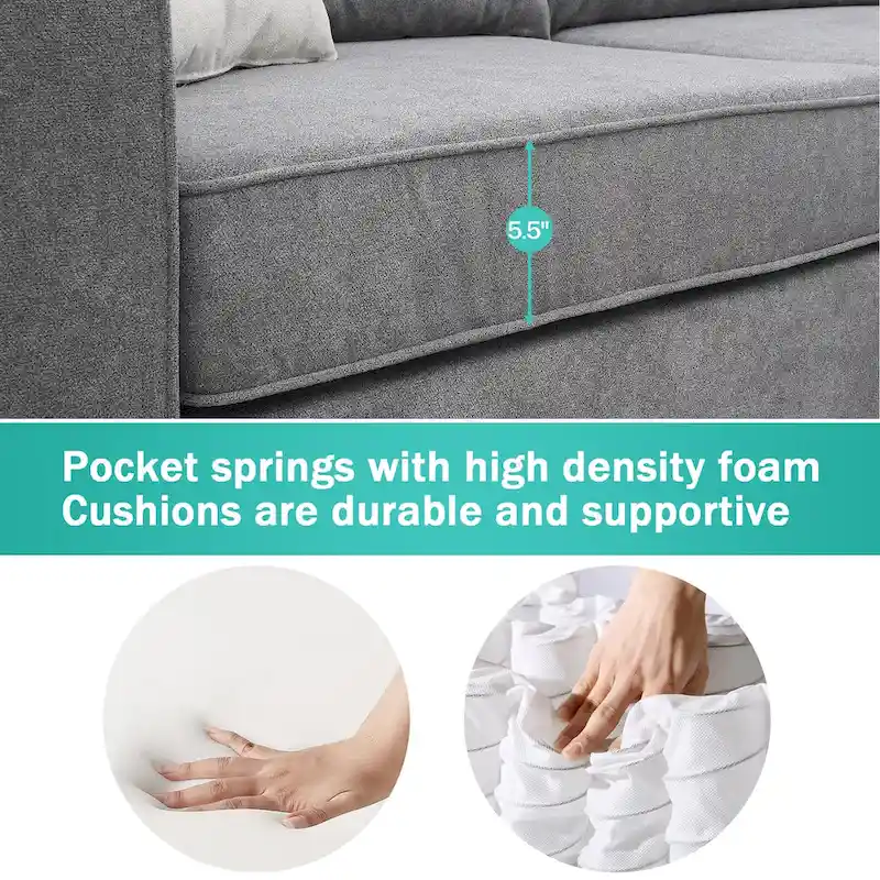 91*91 Modern Upholstered Living Room Sectional Sofa, L Shape Furniture Couch with 3 Pillows