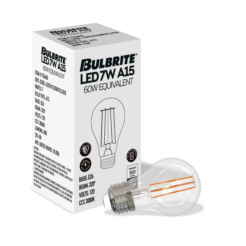 Bulbrite LED Filament Pack of (4) 7 Watt Dimmable A15 Light Bulb with Clear Glass Finish and Medium (E26) Base