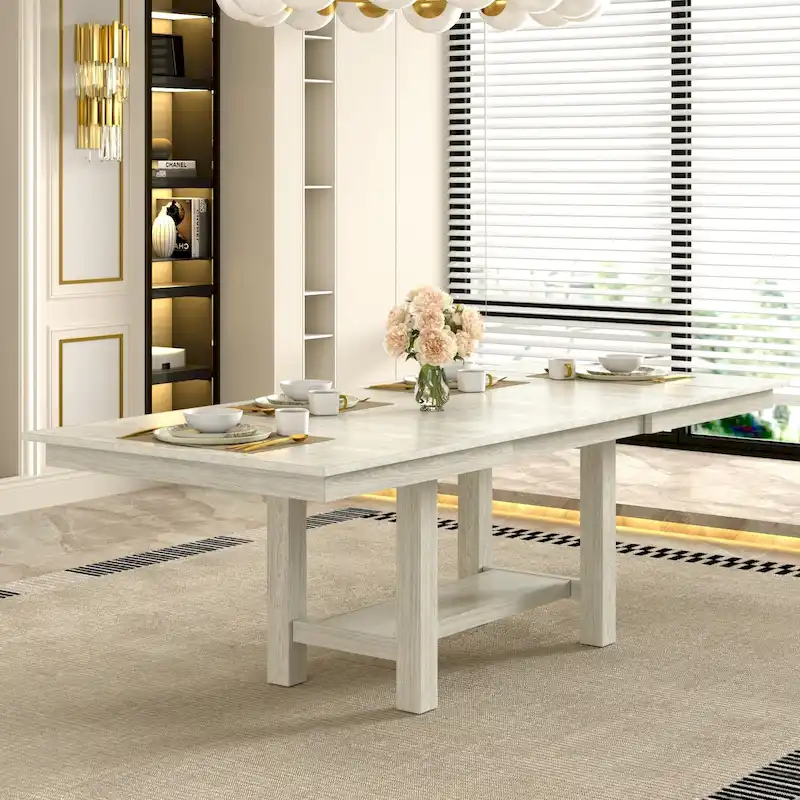 VECELO 94-inch Modern Solid Wood Rectangular Extendable Dining Table