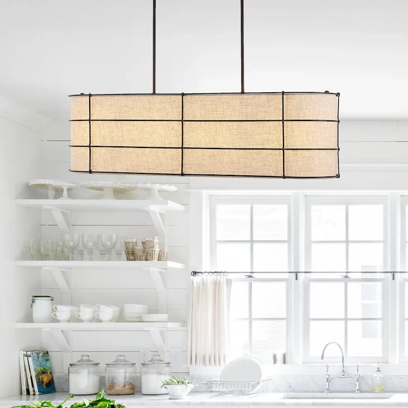 Oakley 42  4-Light Rustic Farmhouse Iron Linear LED Pendant, Oil Rubbed Bronze by JONATHAN Y - 4 Light