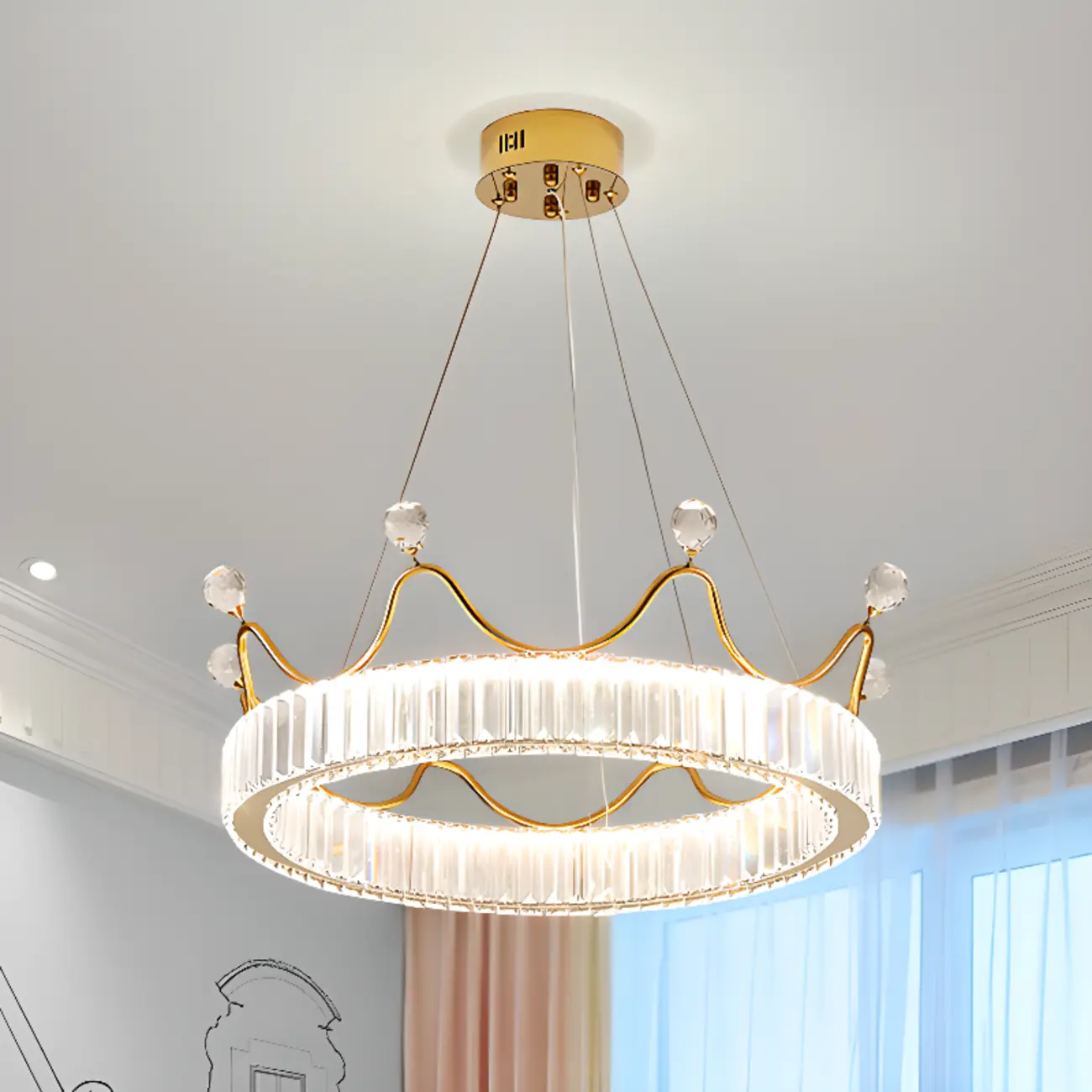 Elegant LED Golden Crown Shape Crystal Chandelier