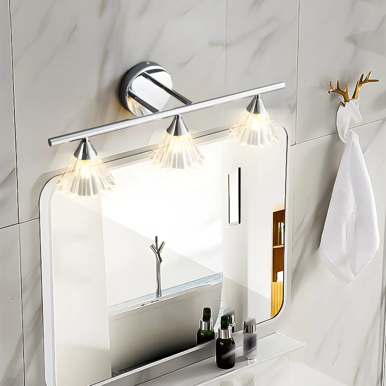 Modern Bell Glass Silver Bathroom Vanity Light