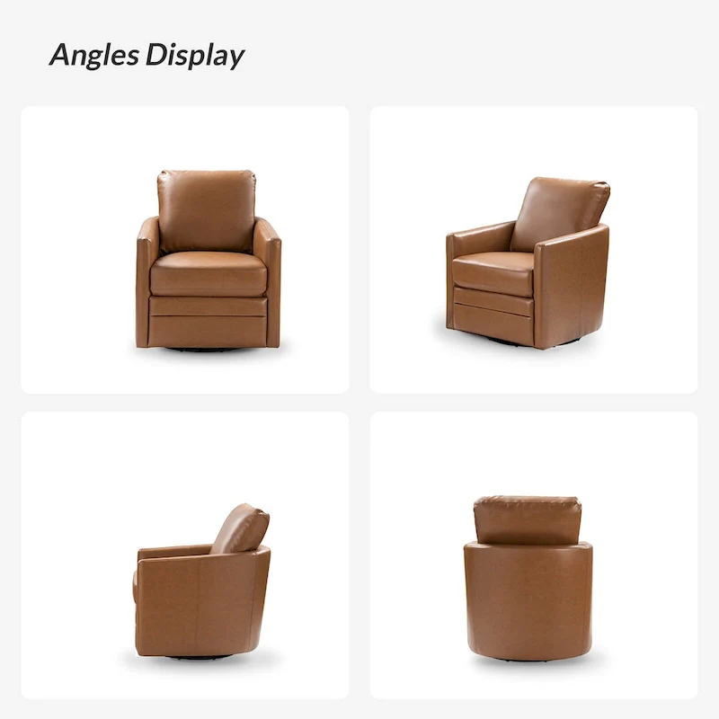 Terrance Transitional Swivel Faux Leather Barrel Accent Chair with Metal Base