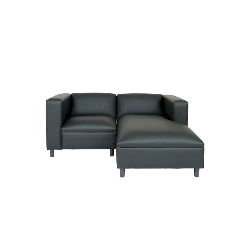 Coast to Coast Sofas Mid Century Modern L Shaped Sofa Faux Leather Solid Wood Frame Upholstered