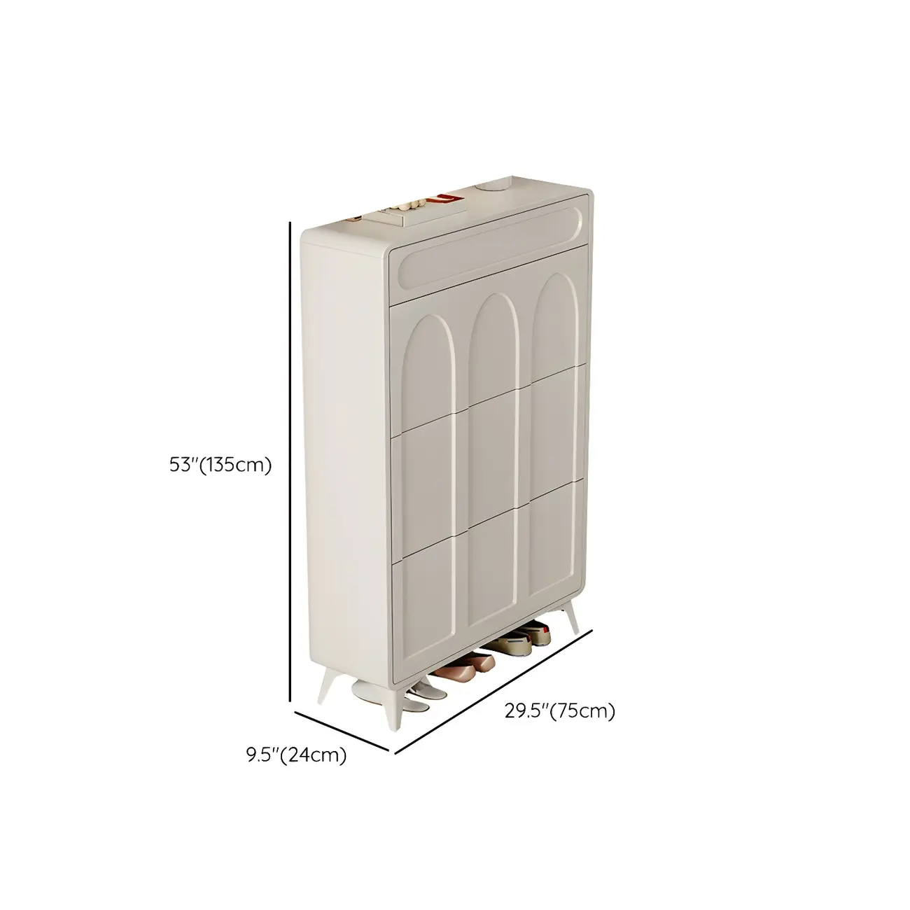 Vertical Slim White Wooden Drop Front Shoe Cabinet