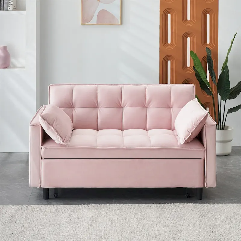 Velvet Loveseat with Reclining Backrest, Toss Pillows and Pockets