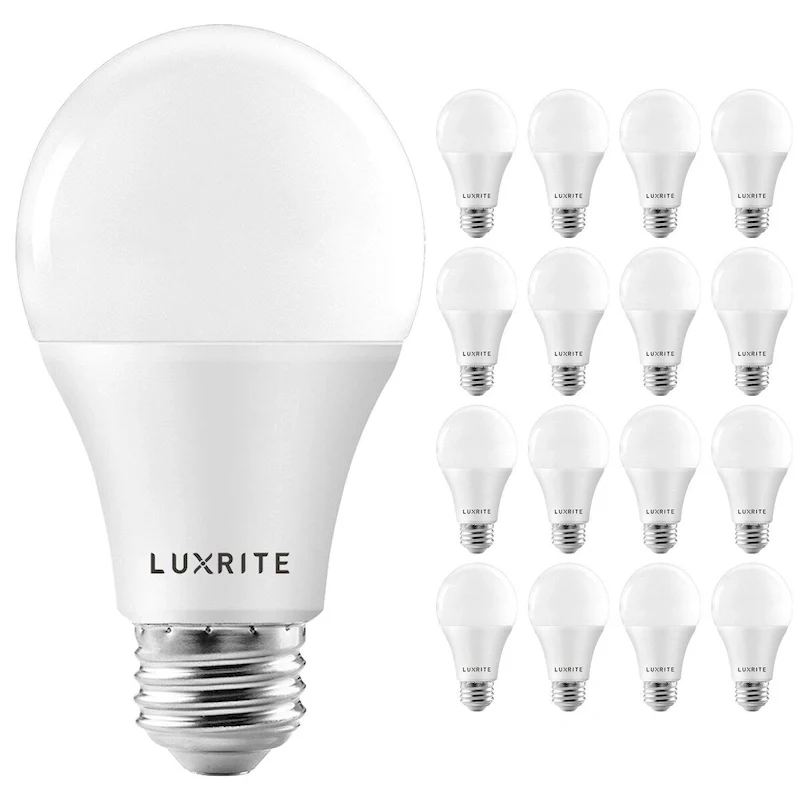 Luxrite A19 LED Light Bulb 100W Equivalent 3500K 1600 Lumens Dimmable 15W Enclosed Fixture Rated E26 Base 16 Pack