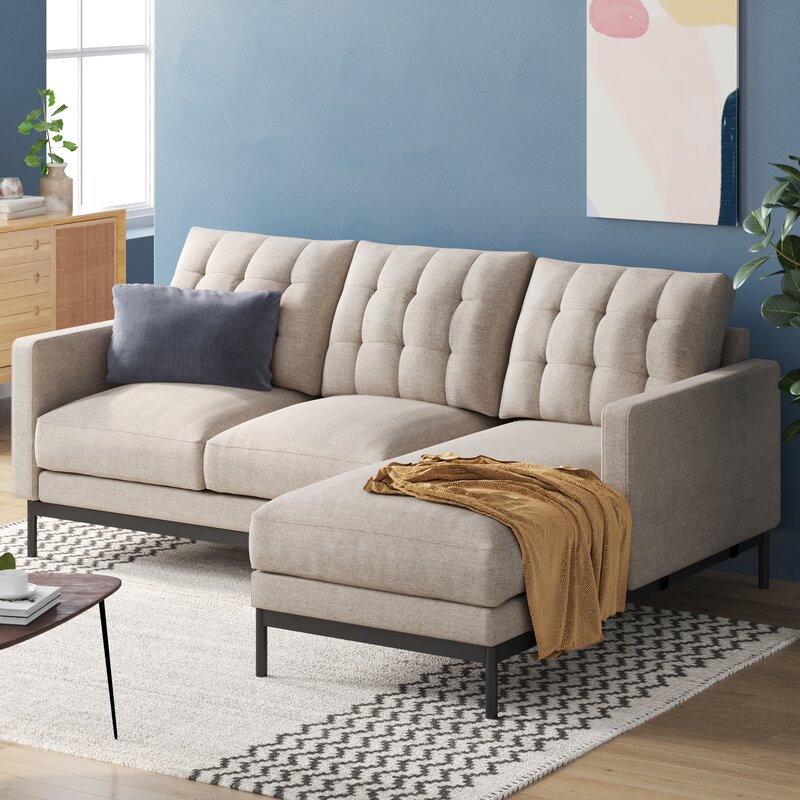 Modular sectional sofa with chaise in a neutral fabric