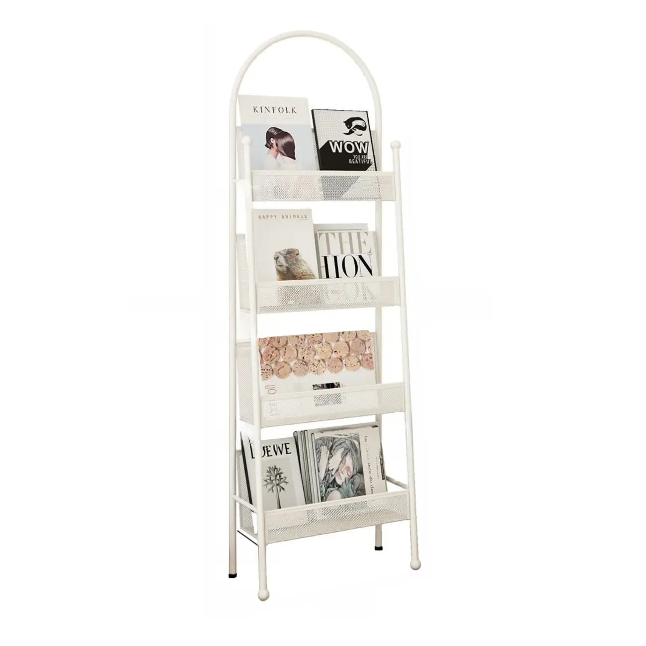 Vertical Metal 4-Shelf Open Back Ladder Bookshelf