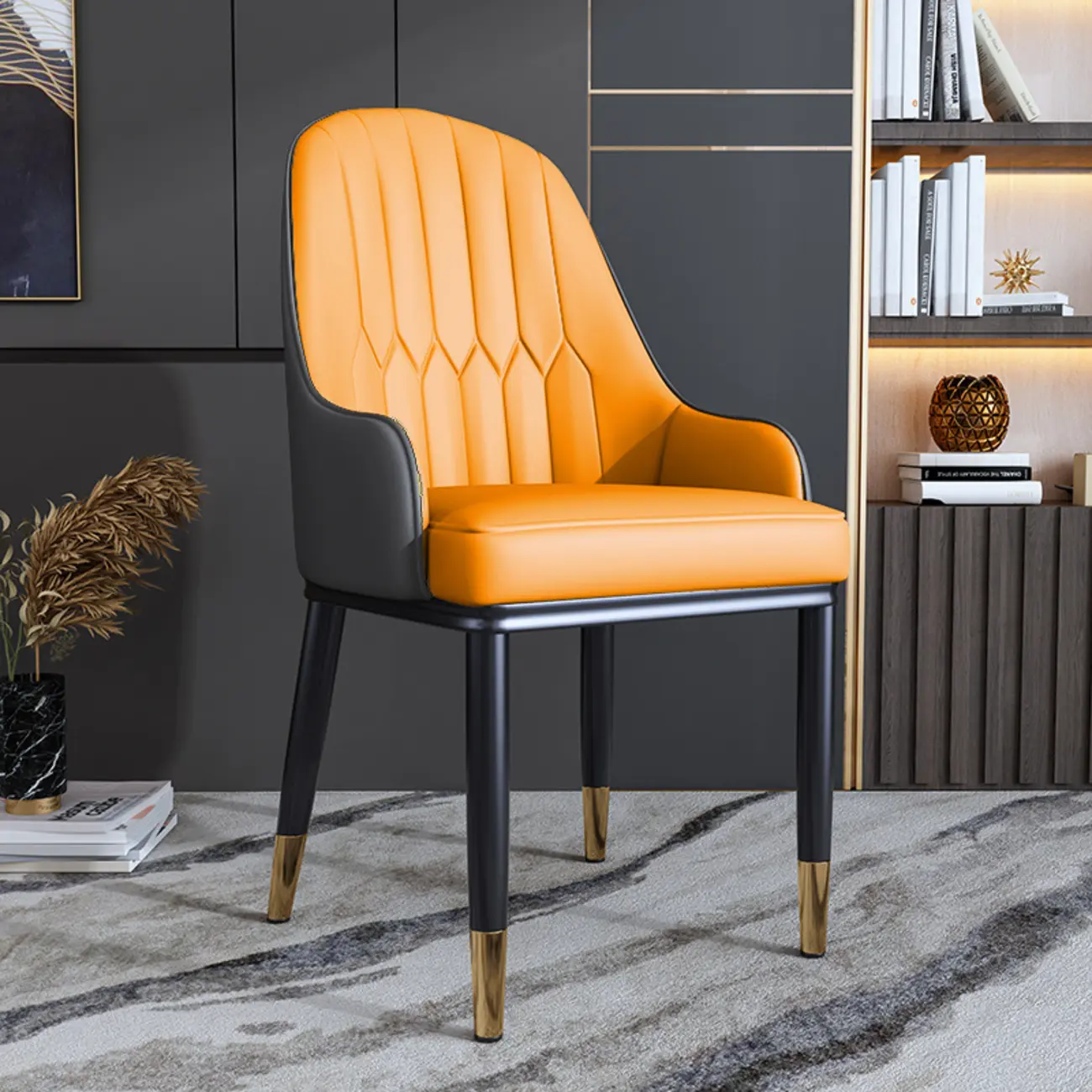 Glam Faux Leather Curved Back Armrest Dining Chair