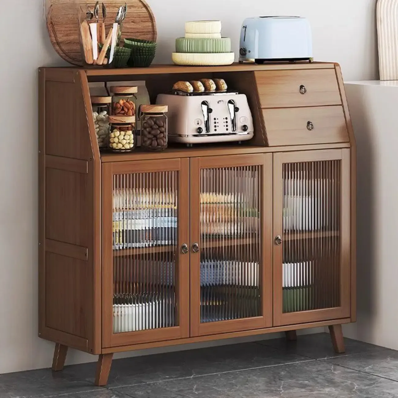 Modern Bamboo Narrow Sideboard with Drawers