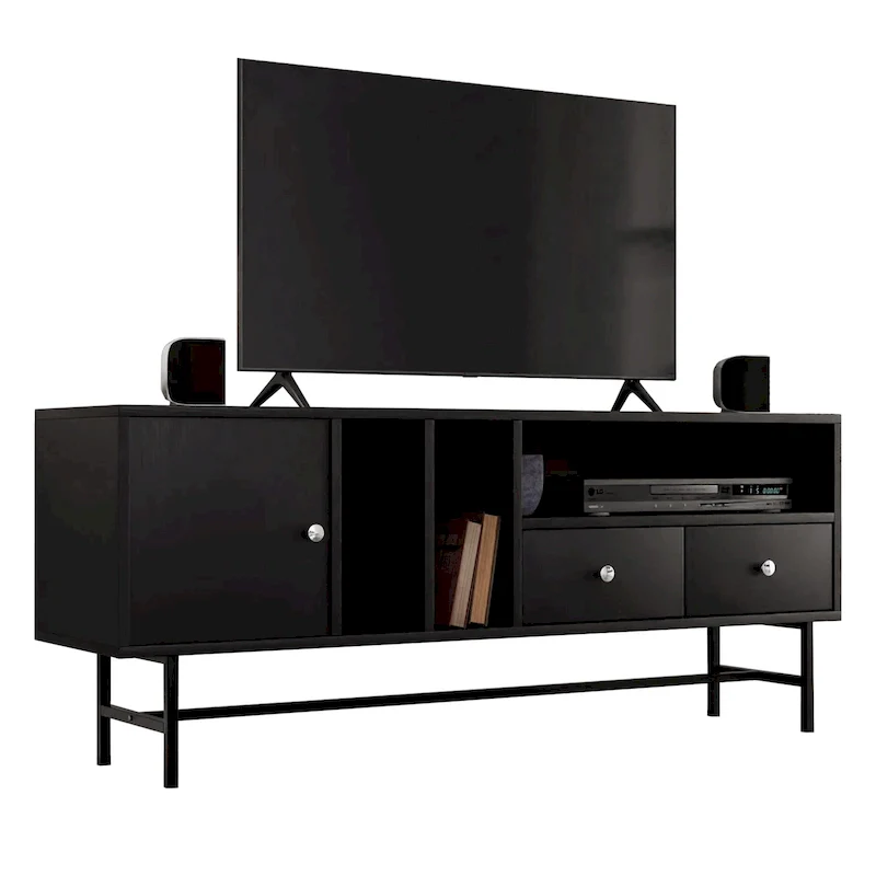 Rochester 2-Drawer 4-Shelf TV Stand Credenza with Iron Legs