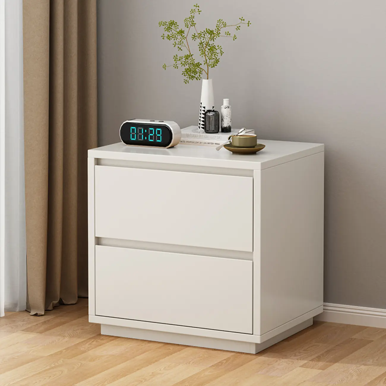 Wood Modern Narrow Two-Drawer Nightstand