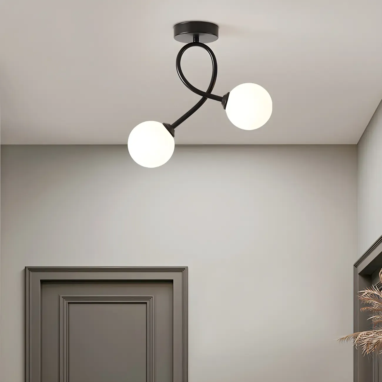 Hallway Dual Globe Glass Semi Flush Ceiling Light