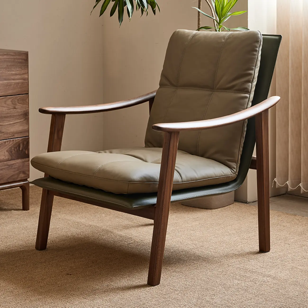 Scandinavian Green Genuine Leather Armchair