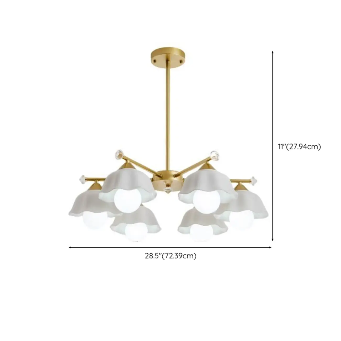 Symmetrical Ceramic Flower Down Gold Chandelier