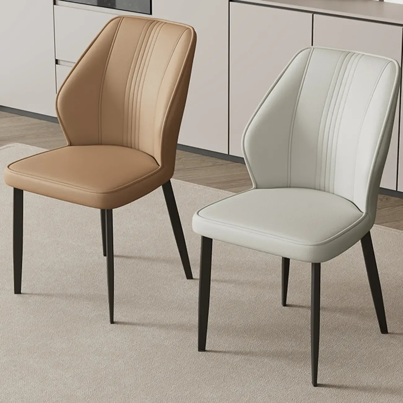 Modern Faux Leather Upholstered Wingback Dining Chair with Metal Legs