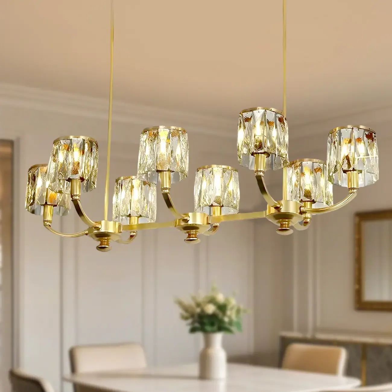 Modern Gold Crystal Cylinder Island Pendant Light for Kitchen