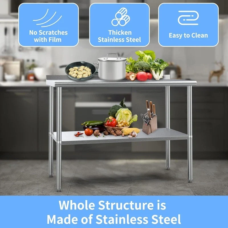 Adjustable Stainless Steel Commercial Prep Table