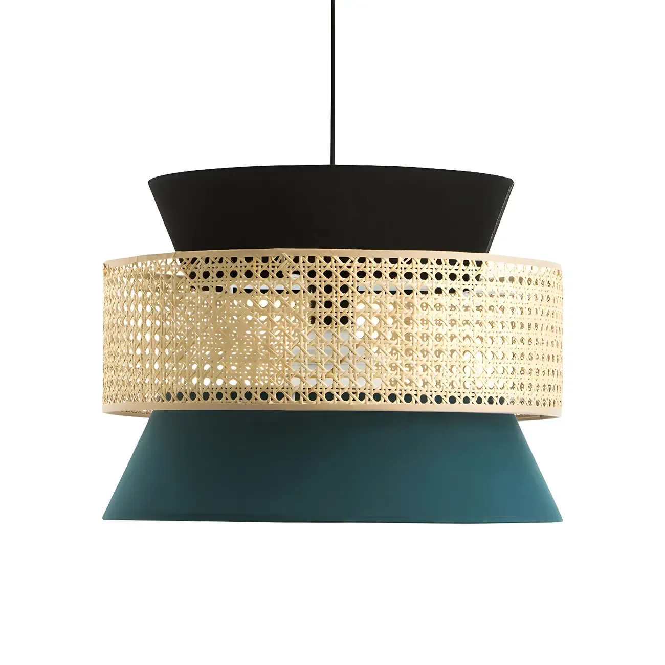 Boho Woven Modern Drum Cylinder Chandelier Adjustable Height