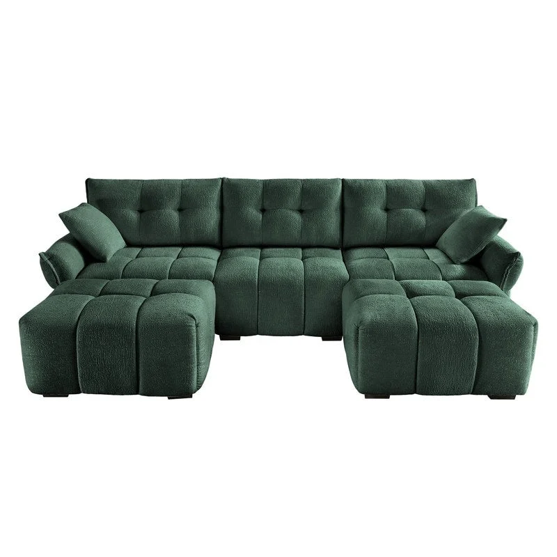 110.2 Chenille 3 Seater Upholstered Sofa, 2 Ottoman