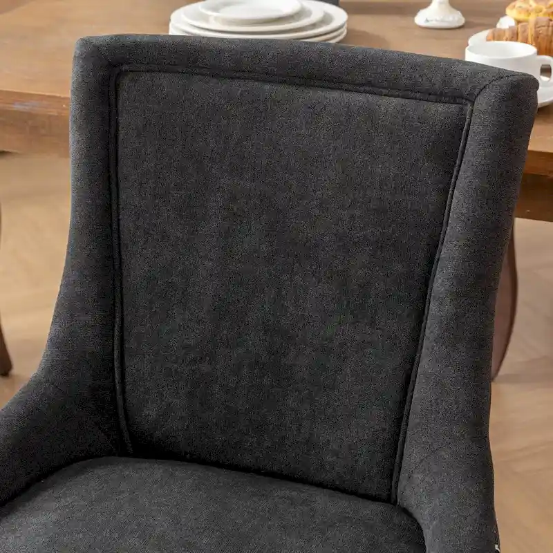 Ultra Side Dining Chair, Thickened fabric chairs with neutrally toned solid wood legs, Bronze nail head, Set of 2