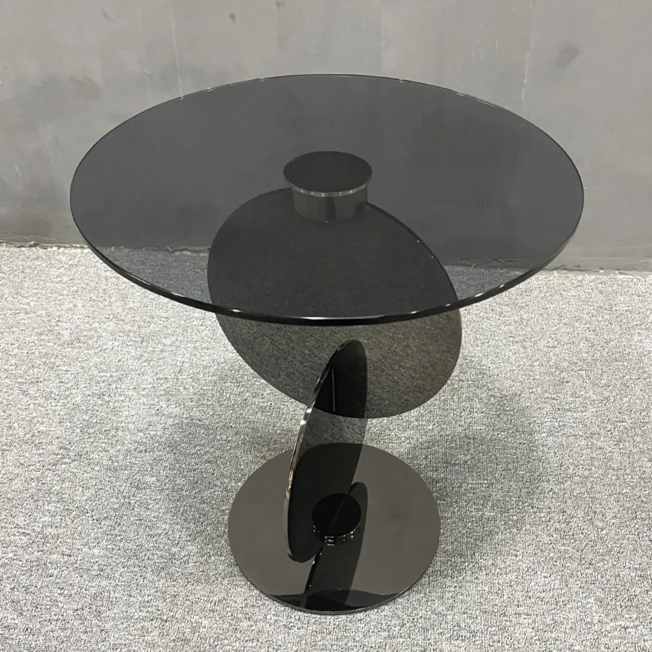 Scandinavian Glass Round Coffee Table Abstract Base