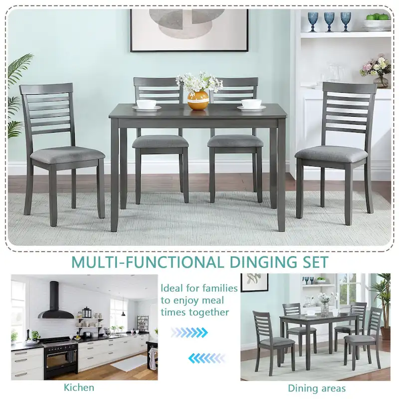 Modern 5-Piece Dining Set with Rectangular Wooden Table & 4 Ladder Back Chairs