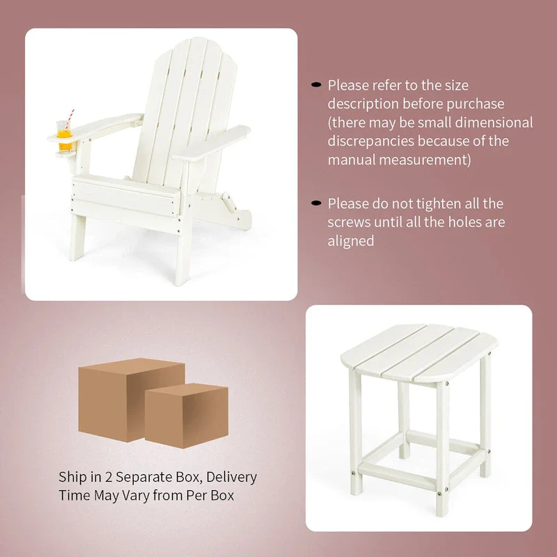 Costway 2PCS Patio Adirondack Chair Side Table Set Weather Resistant