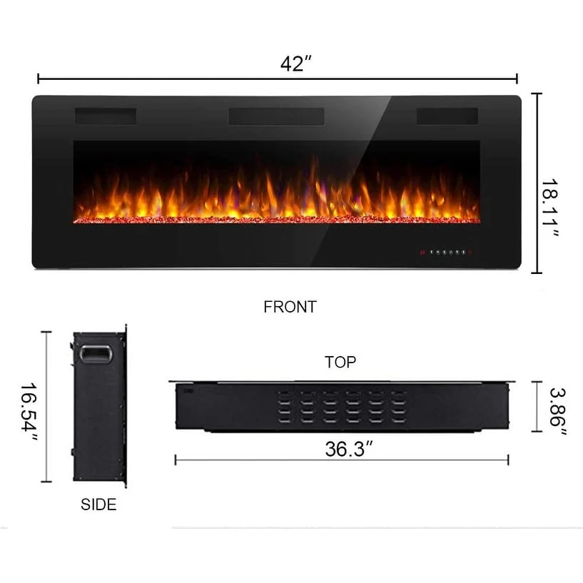 Modern Recessed Wall-mounted Multicolor LED Electric Fireplace, Ultra-thin and Low Noise