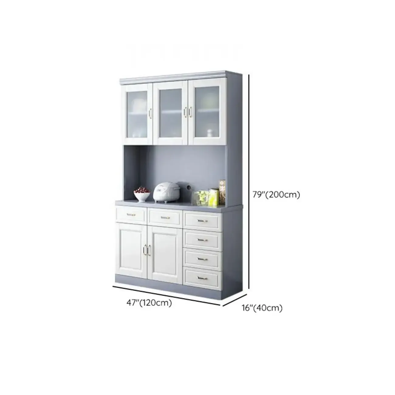 Kitchen Wooden White Cabinet Sideboard Built-in Wine Rack