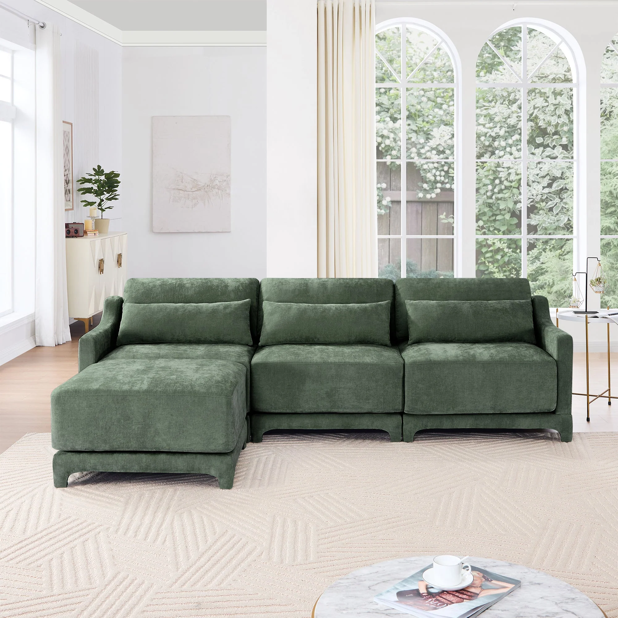 Walker Edison | High-Resilience Foam Chenille Sectional Sofa with Ottomans