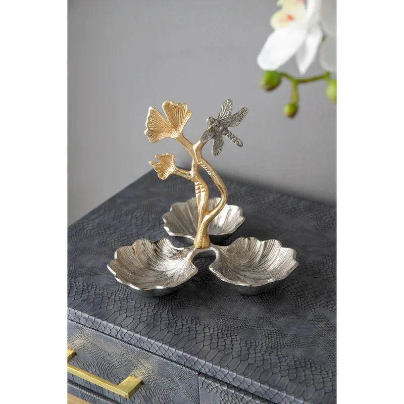 A&B Home Gingko Leaf Nut Bowl with Dragonfly Detail