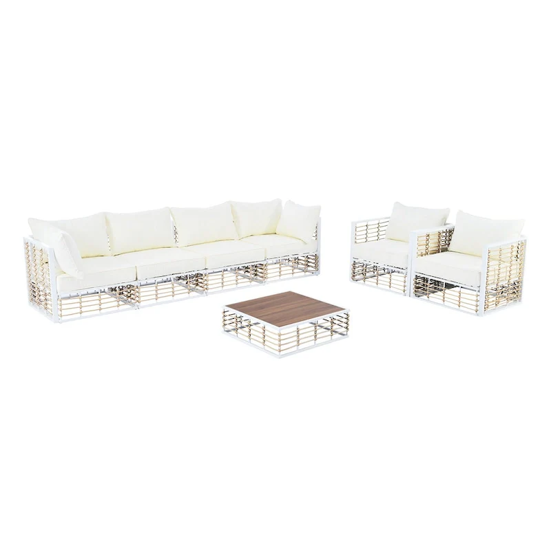 7 Piece Patio Furniture Set, All-Weather Conversation Furniture Set, Patio Sectional Sofa Set with Cushions and Coffee Table