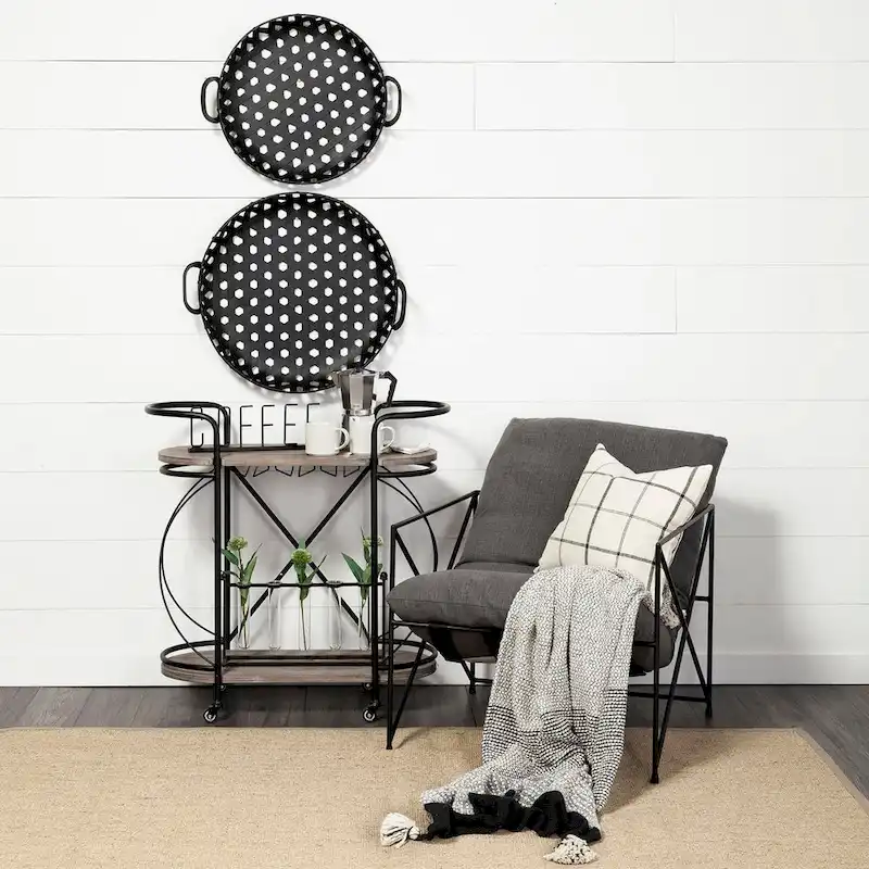 Lito Black Metal Round Serving Trays (Set of 2) - 26.8L x 23.8W x 5.5H