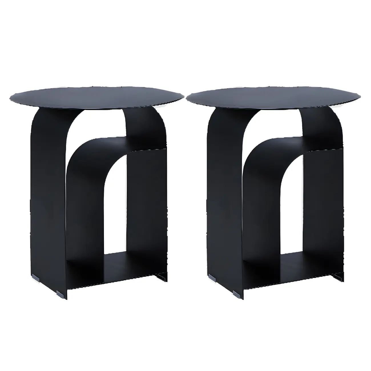 Industrial Narrow White Metal Bedside Table with Round Top