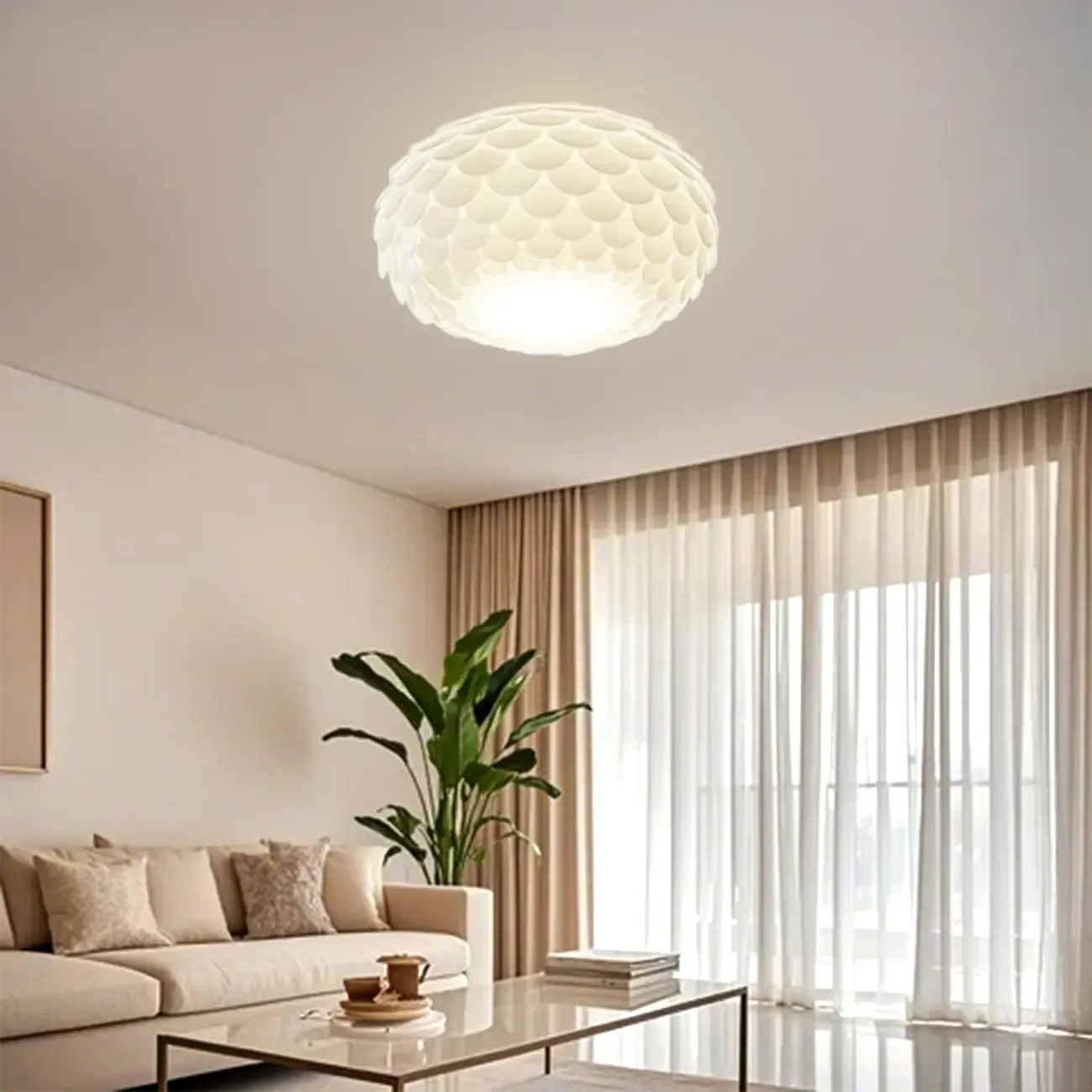 Scalloped White Acrylic Dome Semi Flush Ceiling Light