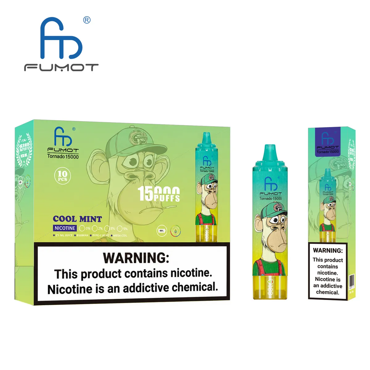 Fumot Tornado 15000 Cool Mint – 10er-Displaybox mit Einweg-Vape und Einzelpackung