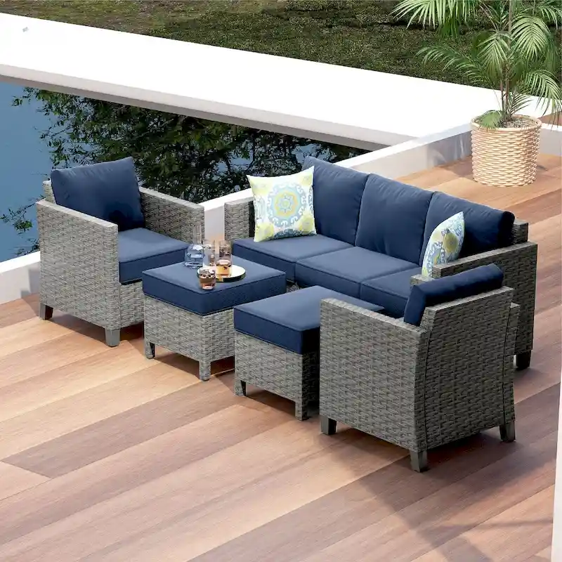 Nestl 5 Piece Wicker Patio Conversation Set - Outdoor Patio Sectional Furniture Set