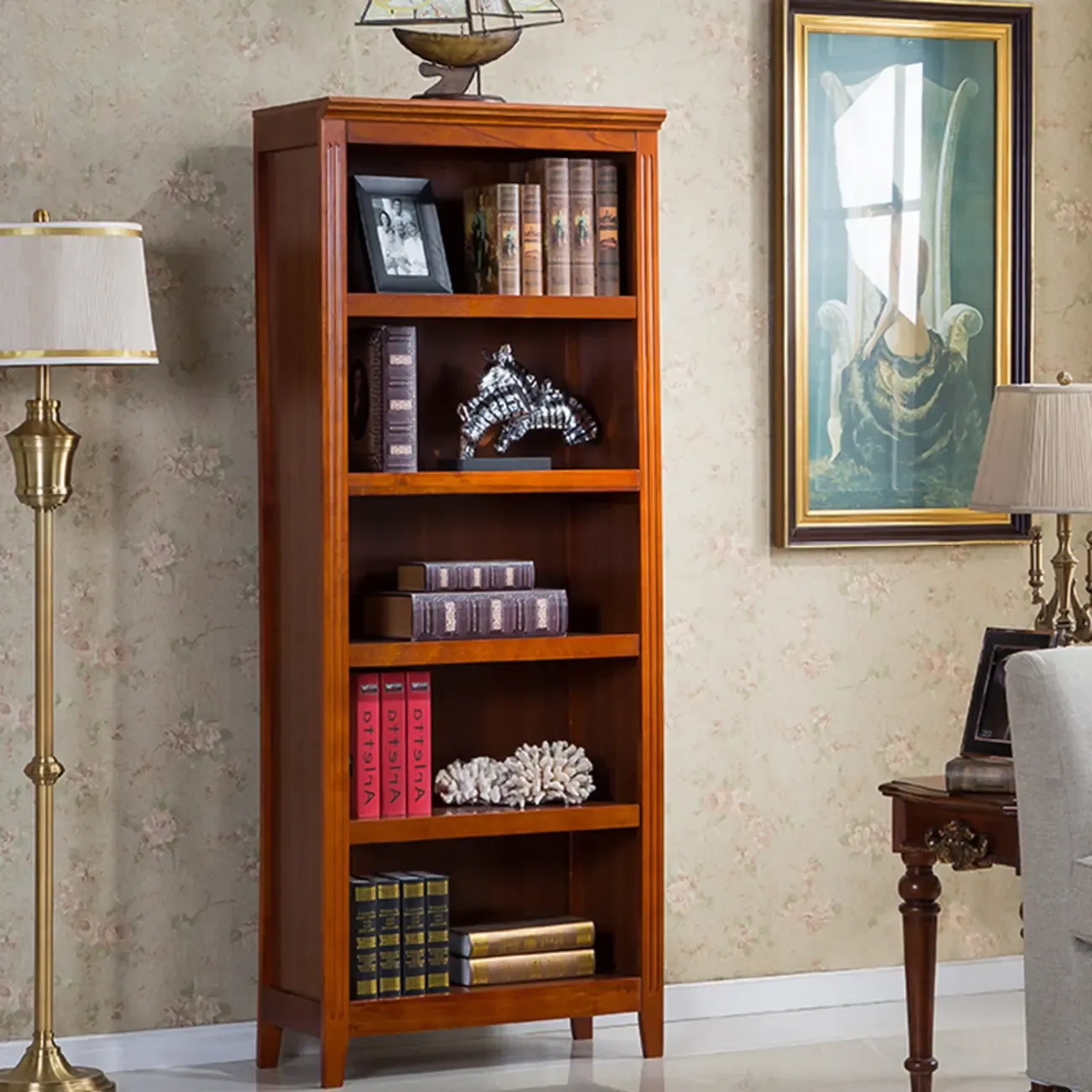 Classic Birch Wood 5-Tier Vertical Barrister Bookcase