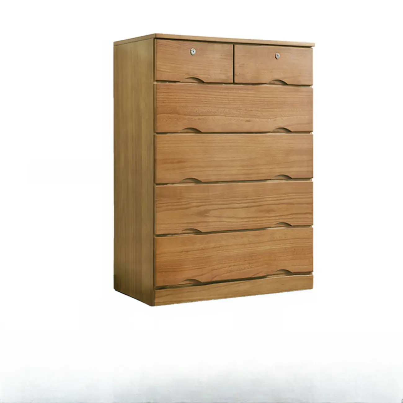 Natural Wood Double Dresser with Lockable Drawer