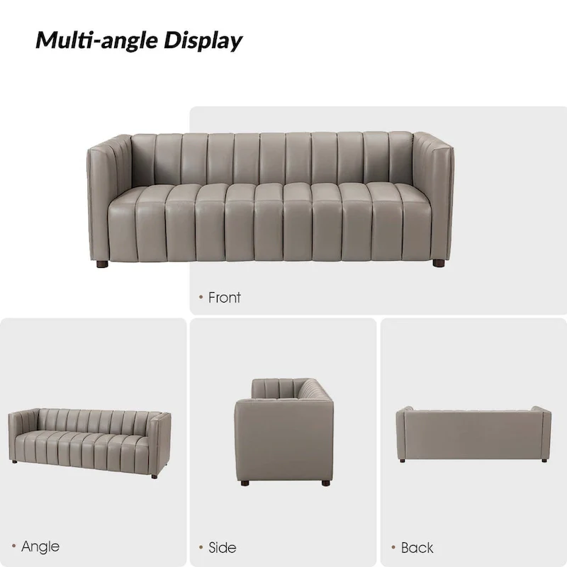 Olinto Modern Camel 83-Inch Genuine Leather Curved Couch with Channel Back by HULALA HOME